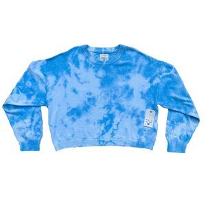 Billabong Under The Sun Blue Tie Dye Crewneck Crop Sweater Size L